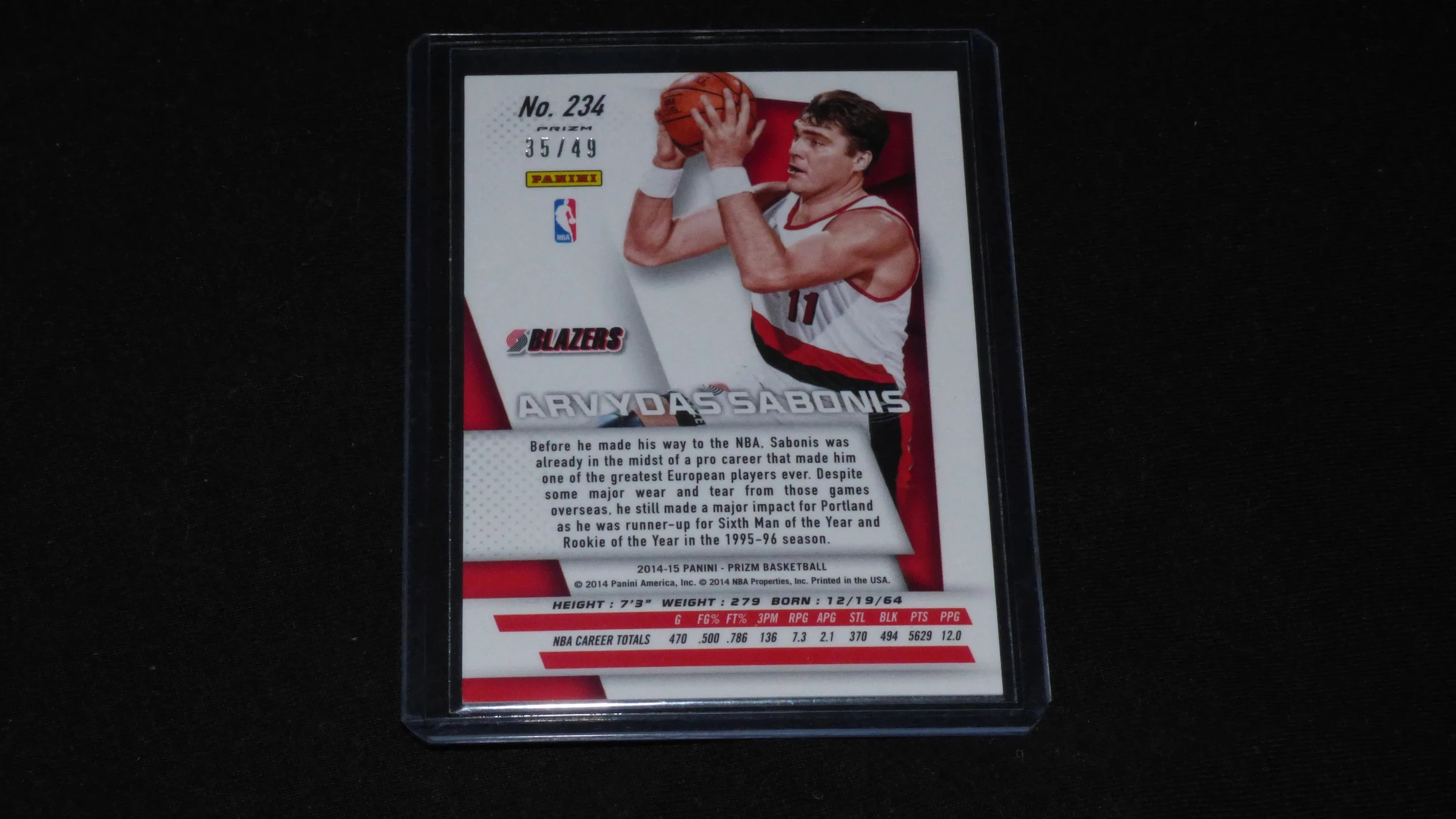 Arvydas Sabonis 2014-15 Panini Prizm, Light Blue #234 /49 RARE – photo 2